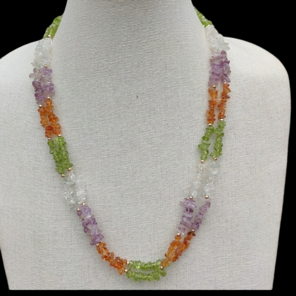 Vintage carnelian,peridot,amethyst stone necklace - Picture 2 of 13